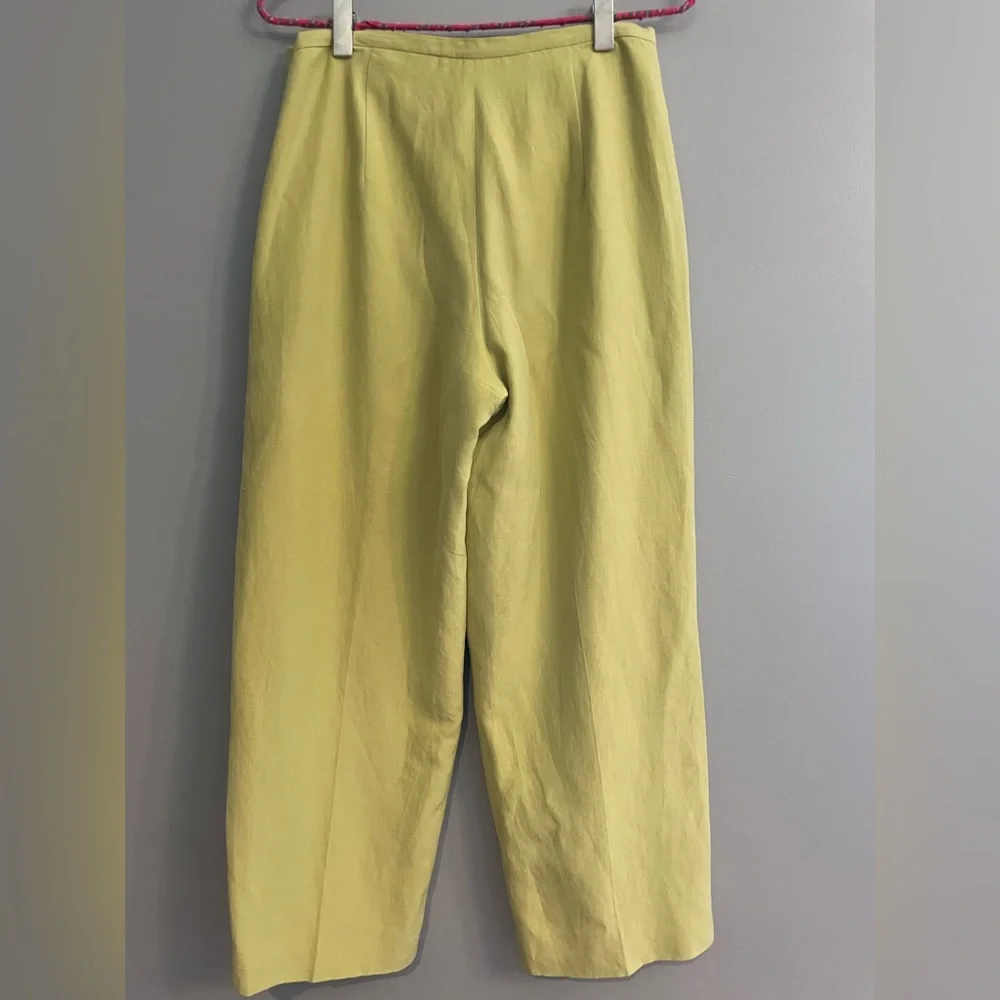 Linen Blend Silk Club Collection Chic Lime Wide-Leg Women’s Pants - Picture 2 of 7
